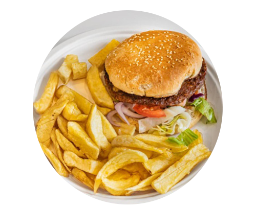 Cafe Piccante Grilled Burger with Chips in Edinburgh. 